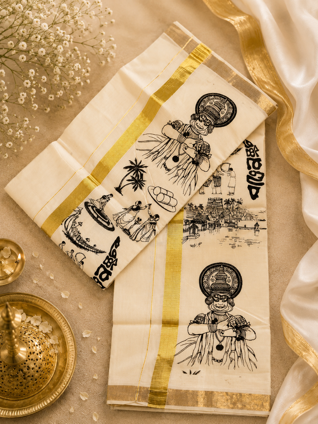 KERALA PRINT GOLDEN KASAV MUNDU