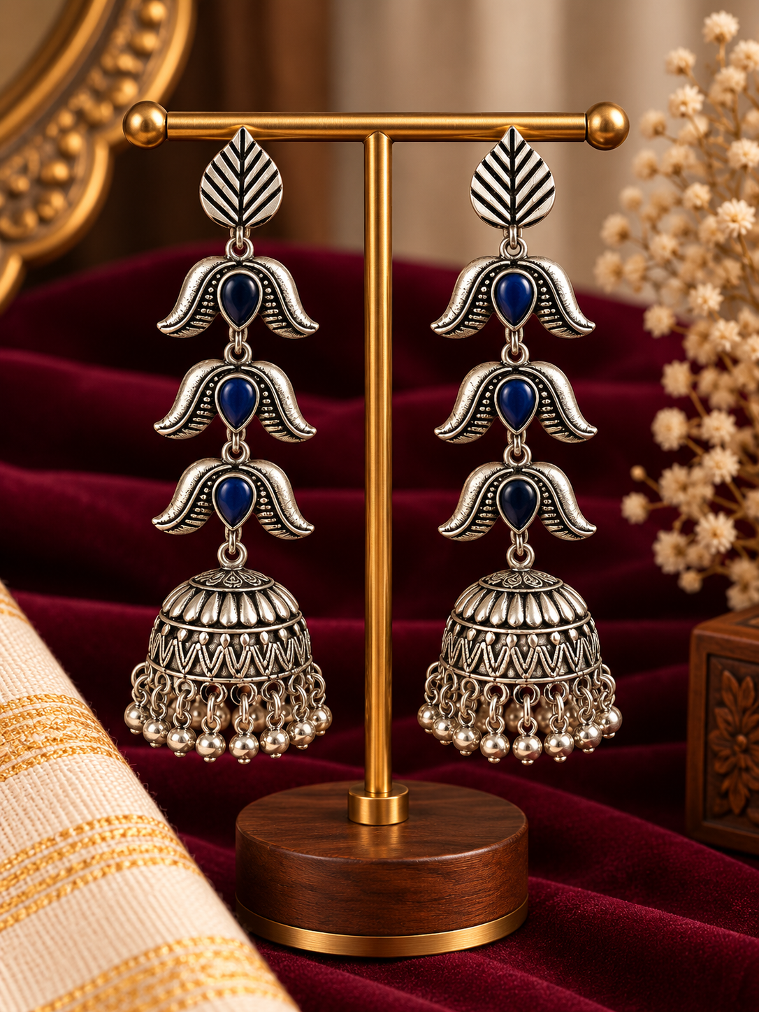 Harini Leaf Silver Jhumka