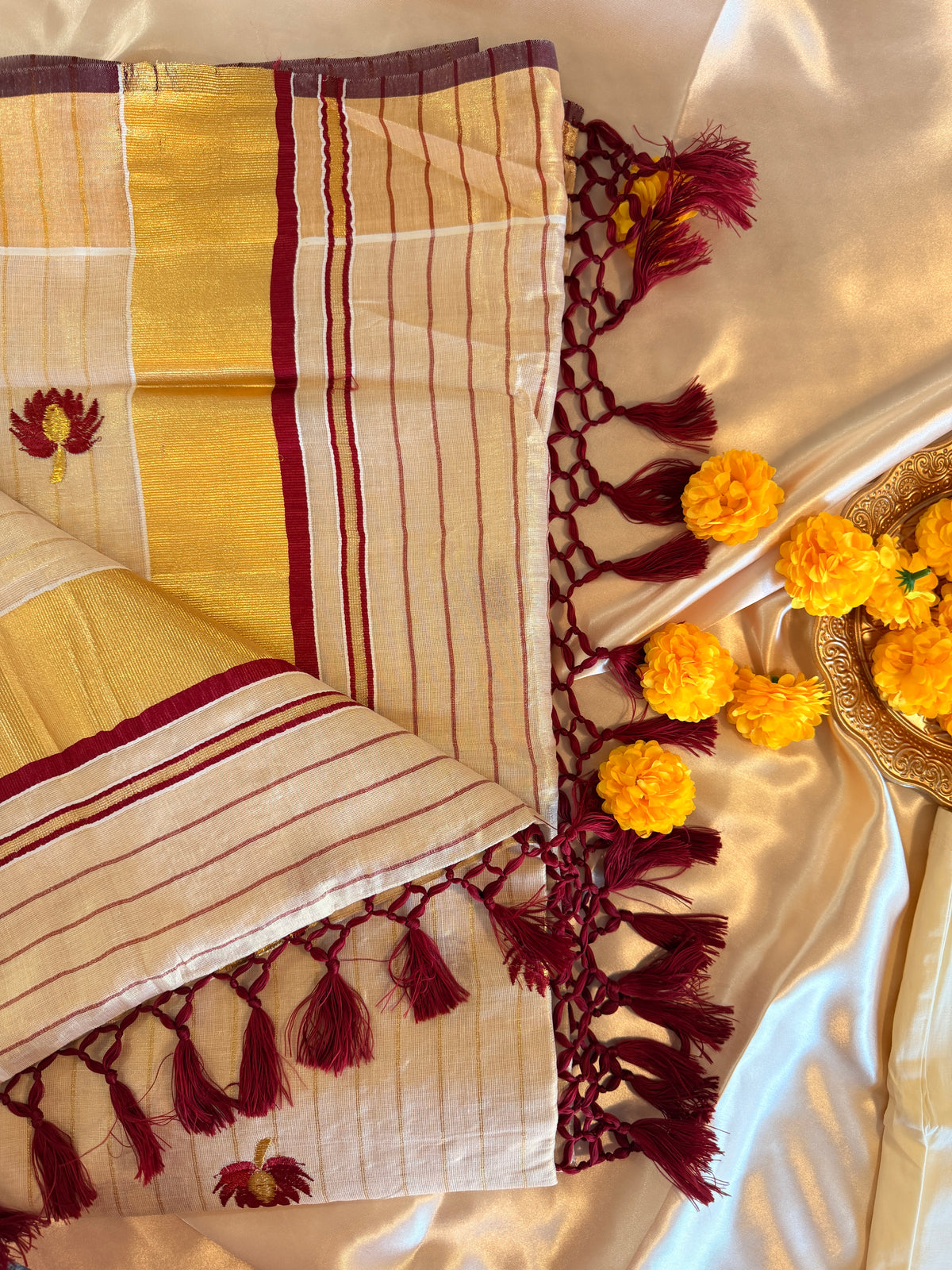 Whole Embroidery Kerala Saree