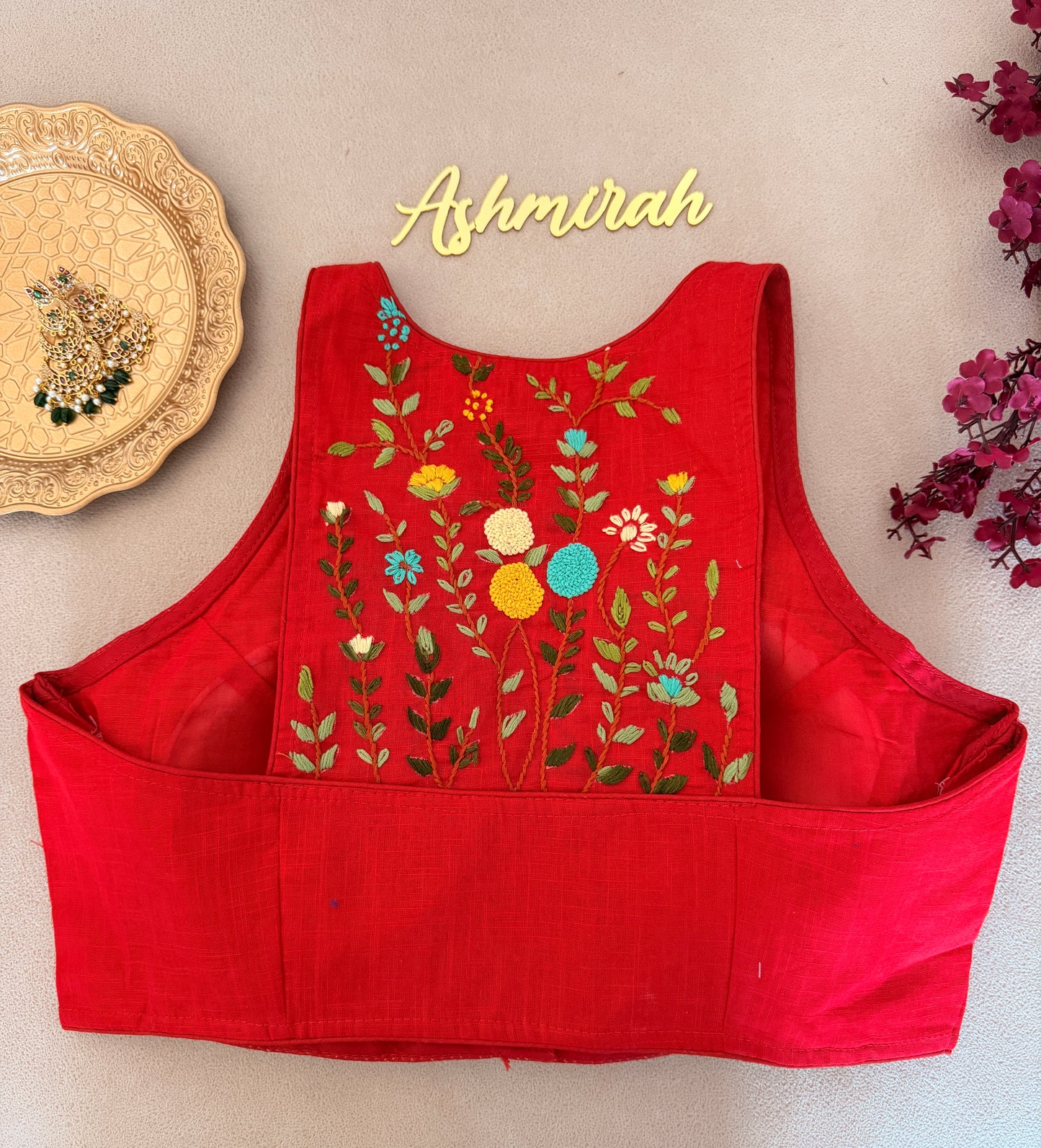 Hand-Embroidered Halter Neck Blouse