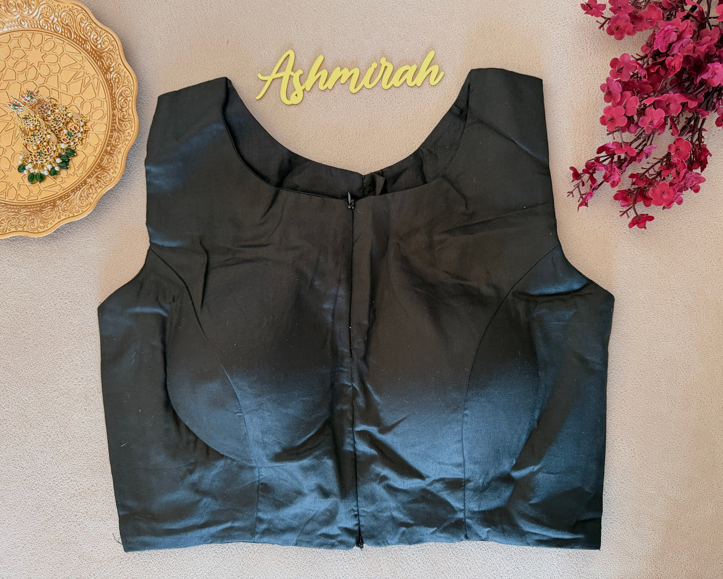 Round High Neck Front Zip Blouse