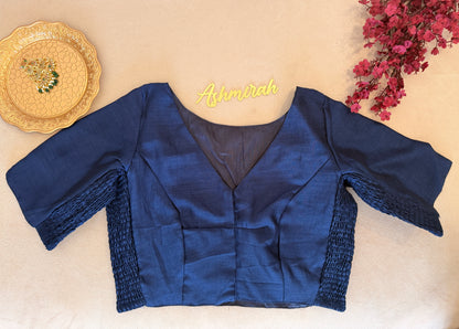 V-Neck Stretch-Fit Blouse with Elbow Sleeves