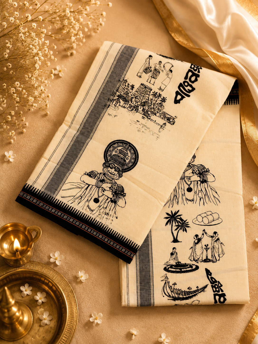 KERALAM PRINTED BLACK KARA MUNDU