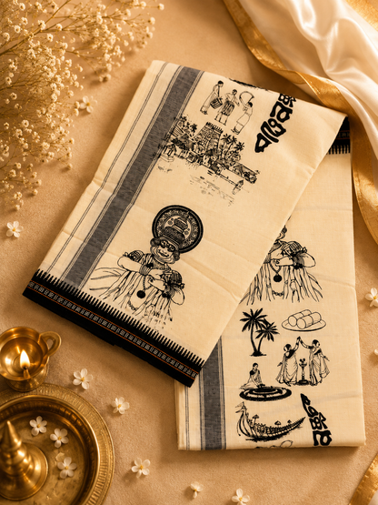 KERALAM PRINTED BLACK KARA MUNDU
