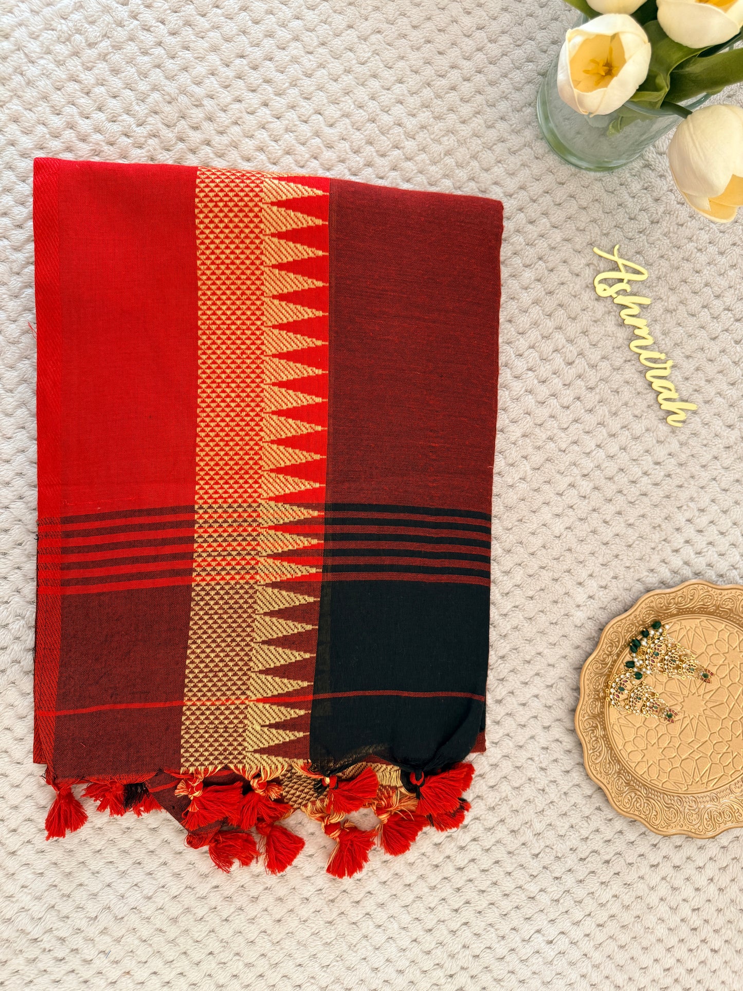 Black & Red Cotton Saree