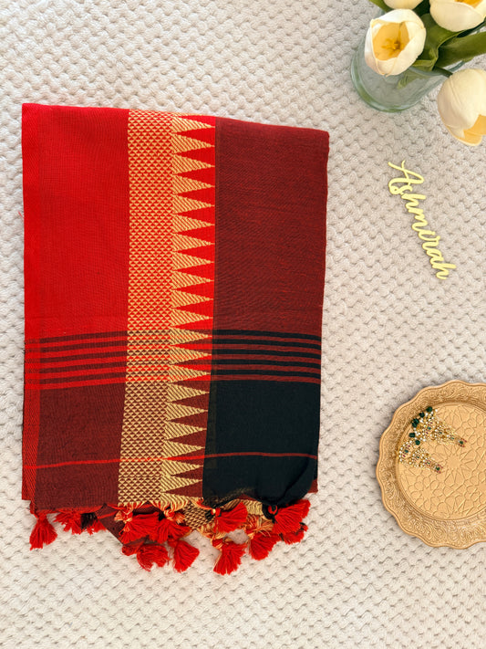 Black & Red Cotton Saree
