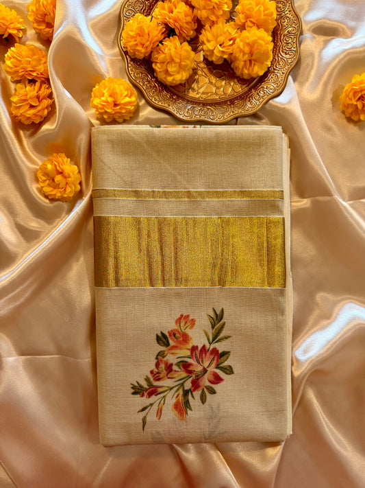 Floral Print Kerala Saree
