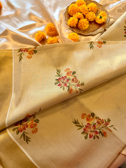 Floral Print Kerala Saree