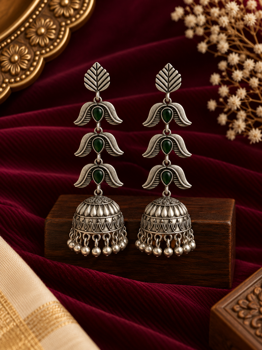 Harini Leaf Silver Jhumka