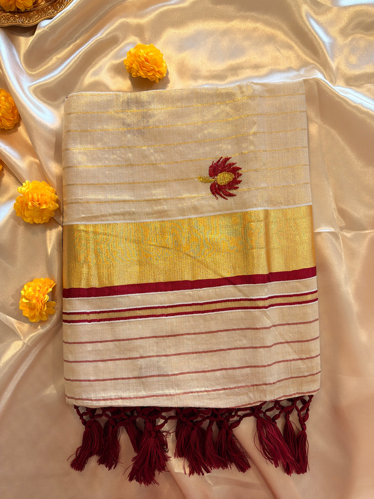 Whole Embroidery Kerala Saree