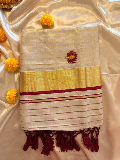 Whole Embroidery Kerala Saree