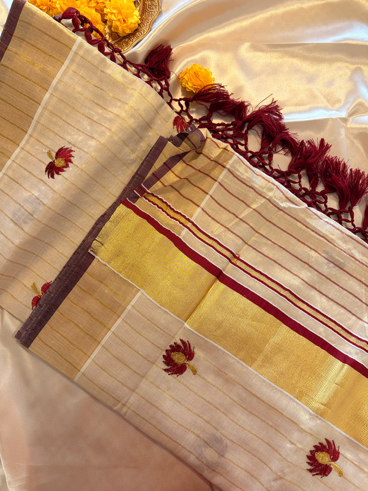 Whole Embroidery Kerala Saree