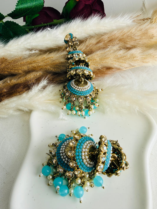 Pearl & Turquoise Rani Jhumka
