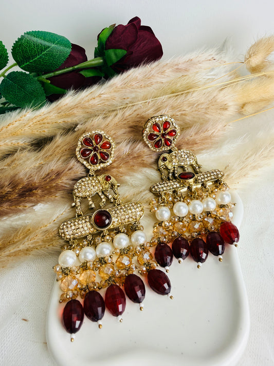 Gaja Glow Statement Earrings- Maroon