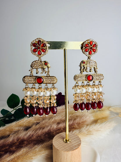 Gaja Glow Statement Earrings- Maroon